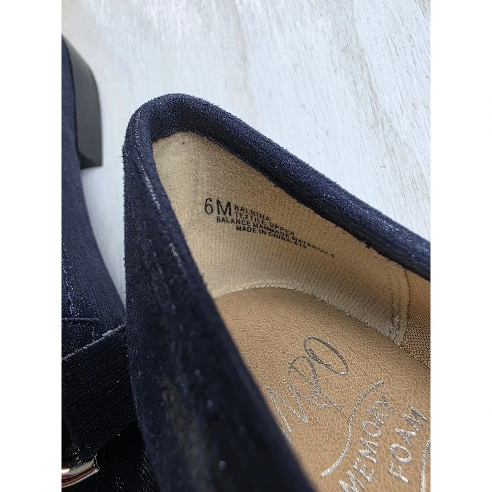 Impo Balbina Navy Blue Shimmer Horsebit Loafers Memory Foam Flats Women 6M